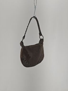 Vintage Brown Studded Shoulder Bag with Braided Strap